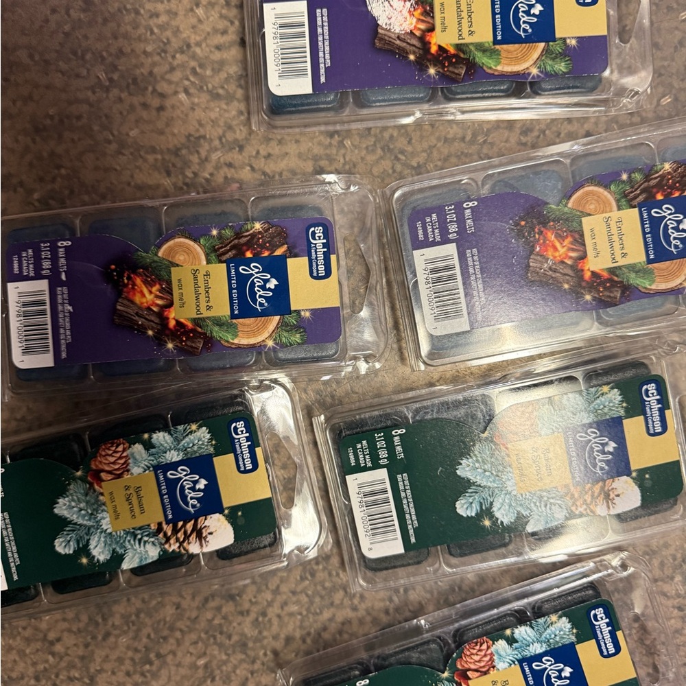 6 Glade Embers & Sandalwood balsam and spruce wax melts 3 packs of each